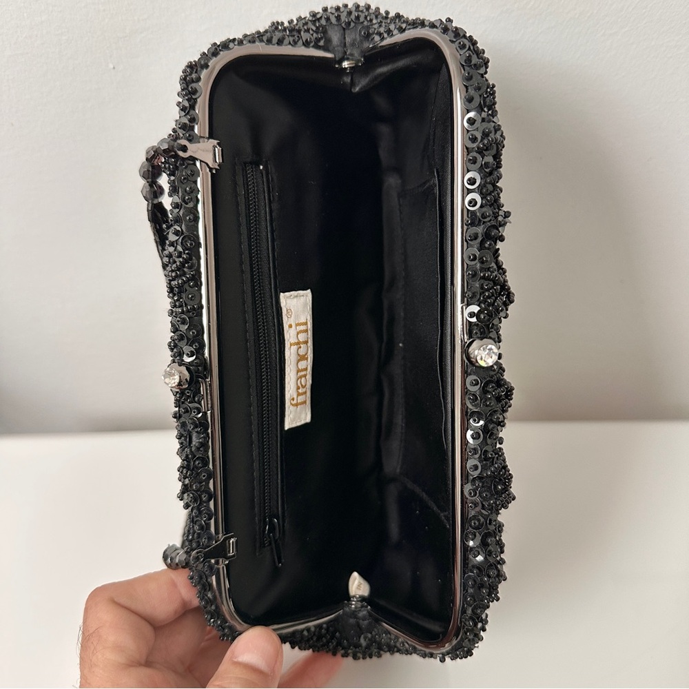 Vintage Elegant FRANCHI Black Beaded Sequin Cocktail Evening Bag Purse - Picture 14 of 16